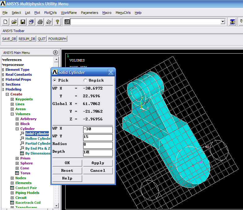 26. ANSYS Main Menu>Preprocessor>Modeling>Create >Volumes>Cylinder>Solid