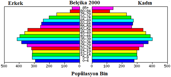 GeliĢmiĢ ülkelerin nüfus piramidi çan eğrisine benzer. Grafik 3.