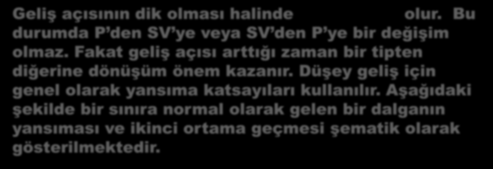 Fakat geliş açısı arttığı zaman bir tipten diğerine dönüşüm önem kazanır.