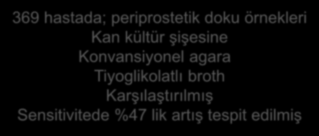 369 hastada; periprostetik doku örnekleri Kan kültür şişesine Konvansiyonel