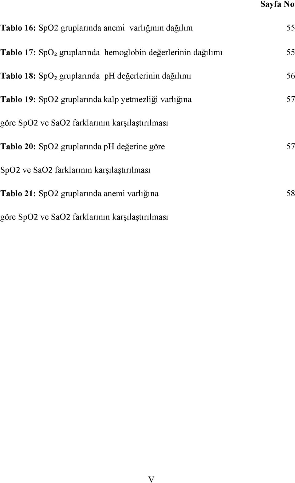 varlığına 57 göre SpO2 ve SaO2 farklarının karşılaştırılması Tablo 20: SpO2 gruplarında ph değerine göre 57 SpO2 ve