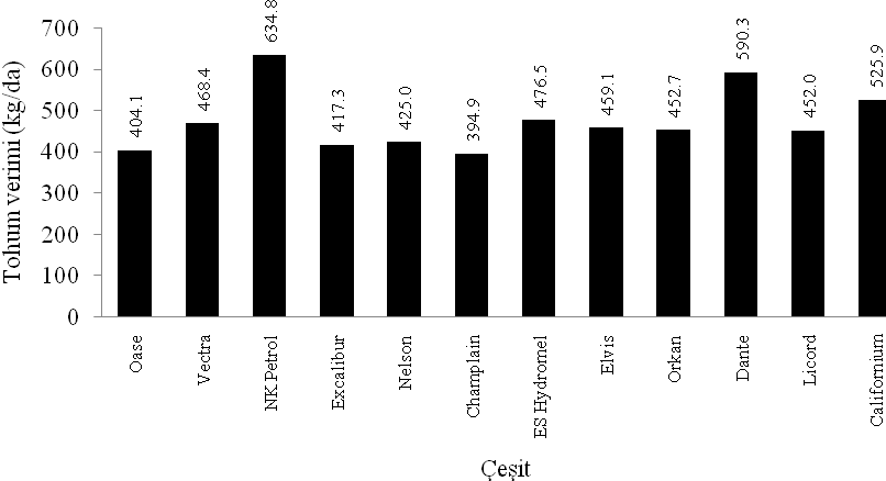 41 Şekil.4.1. Kışlık kolza çeşitlerinde tespit edilen tohum verimi (kg/da) 4.2.