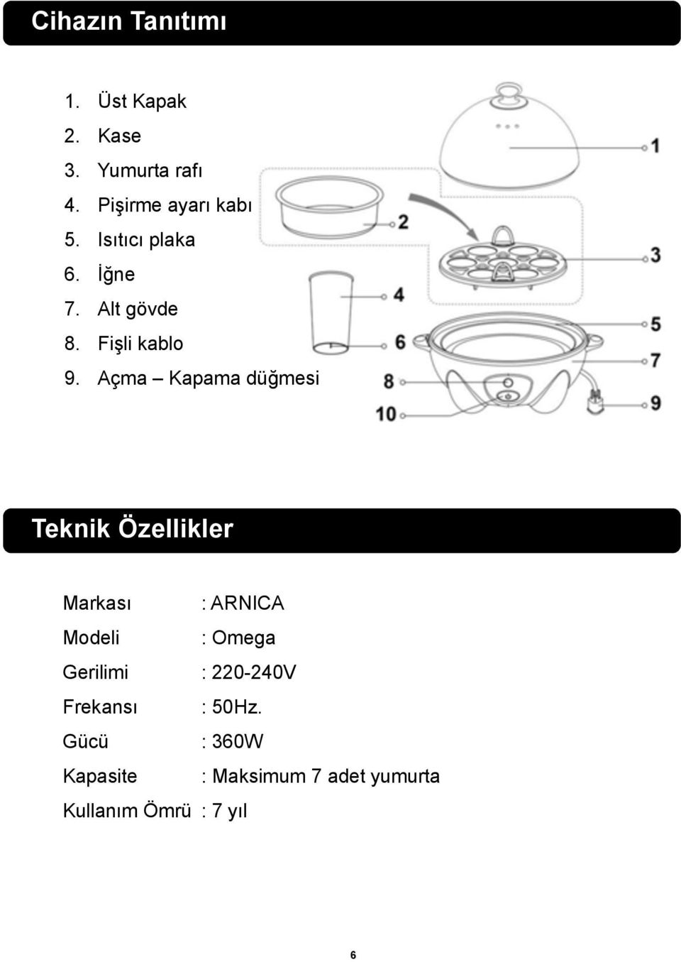 Açma Kapama düğmesi Teknik Özellikler Markası : ARNICA Modeli : Omega