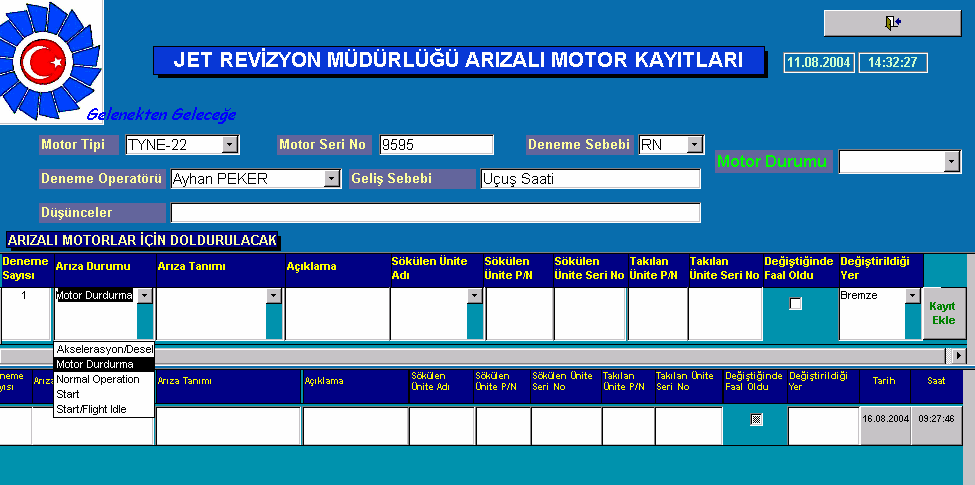 Şekil 4. MATAS Programı Arıza Durumu Seçimi Arızayı tanımlamak için Deneme Sayısı na değer girilmesi zorunludur. Deneme Sayısı hanesine giriş yapılmadan arıza tanımlaması yapılamaz. 6.