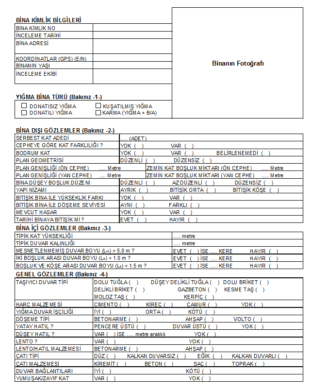 BİNANIN ÖZELLİKLERİ (VERİ TOPLAMA FORMU) B1 24.05.