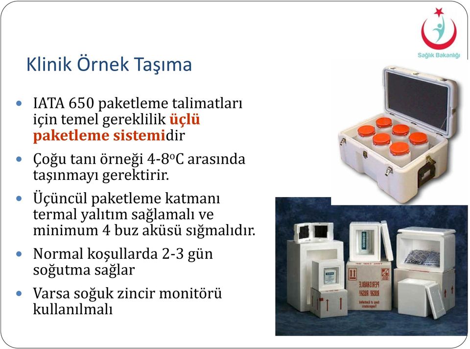 Üçüncül paketleme katmanı termal yalıtım sağlamalı ve minimum 4 buz aküsü