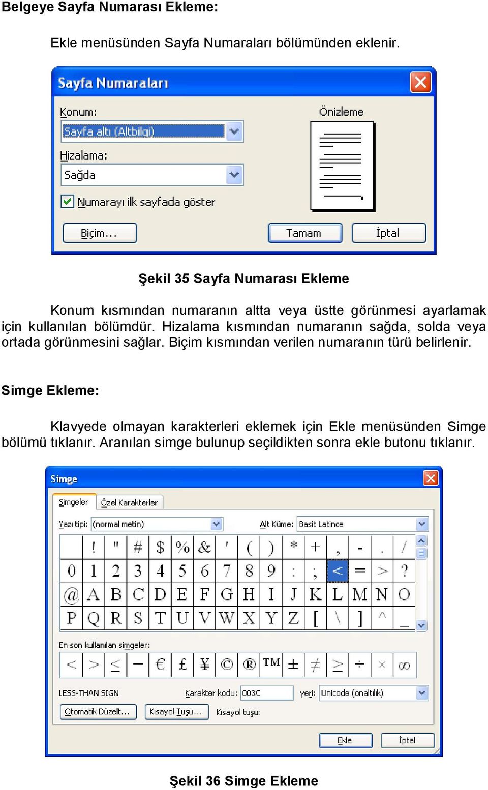 Hizalama kısmından numaranın sağda, solda veya ortada görünmesini sağlar. Biçim kısmından verilen numaranın türü belirlenir.