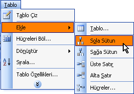 8. Oluşturulmuş Bir Tabloya Sütun Ekleme Tablolara sütun eklemek tıpkı satır eklemek gibidir. Tek fark, satır yerine sütun ekleme işlemini yapmanızdır. Sütun ekleme işlemini birlikte yapalım: 1.