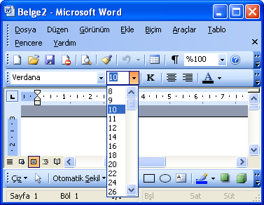 şekilde yazı boyutunun değiştirilmesi gösterilmiştir. Bu işlemleri kendi belgenizde deneyin. 5.