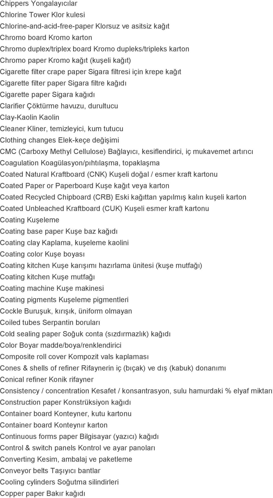 durultucu Clay-Kaolin Kaolin Cleaner Kliner, temizleyici, kum tutucu Clothing changes Elek-keçe değişimi CMC (Carboxy Methyl Cellulose) Bağlayıcı, kesiflendirici, iç mukavemet artırıcı Coagulation