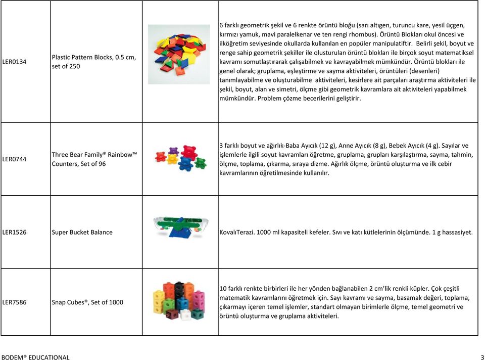 Belirli şekil, boyut ve renge sahip geometrik şekiller ile olusturulan örüntü blokları ile birçok soyut matematiksel kavramı somutlaştırarak çalışabilmek ve kavrayabilmek mümkündür.