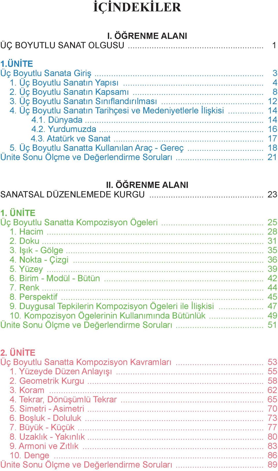 Üç Boyutlu Sanatta Kullanılan Araç - Gereç... 18 Ünite Sonu Ölçme ve De erlendirme Soruları... 21 II. Ö RENME ALANI SANATSAL DÜZENLEMEDE KURGU... 23 1. ÜN TE Üç Boyutlu Sanatta Kompozisyon Ögeleri.