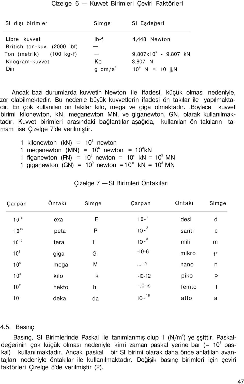 807 N 10 5 N = 10 jj,n Ancak bazı durumlarda kuvvetin Newton ile ifadesi, küçük olması nedeniyle, zor olabilmektedir. Bu nedenle büyük kuvvetlerin ifadesi ön takılar ile yapılmaktadır.