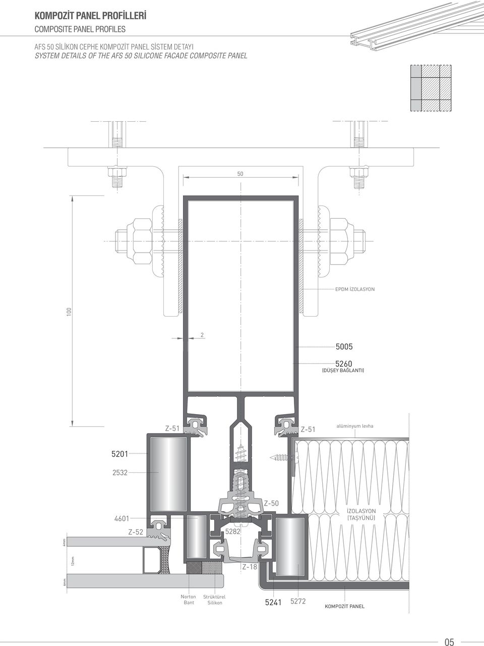 İZOLASYON 5005 560 (DÜŞEY BAĞLANTI) Z-51 Z-51 alüminyum levha 501 53 4601 Z-50 Z-5 58