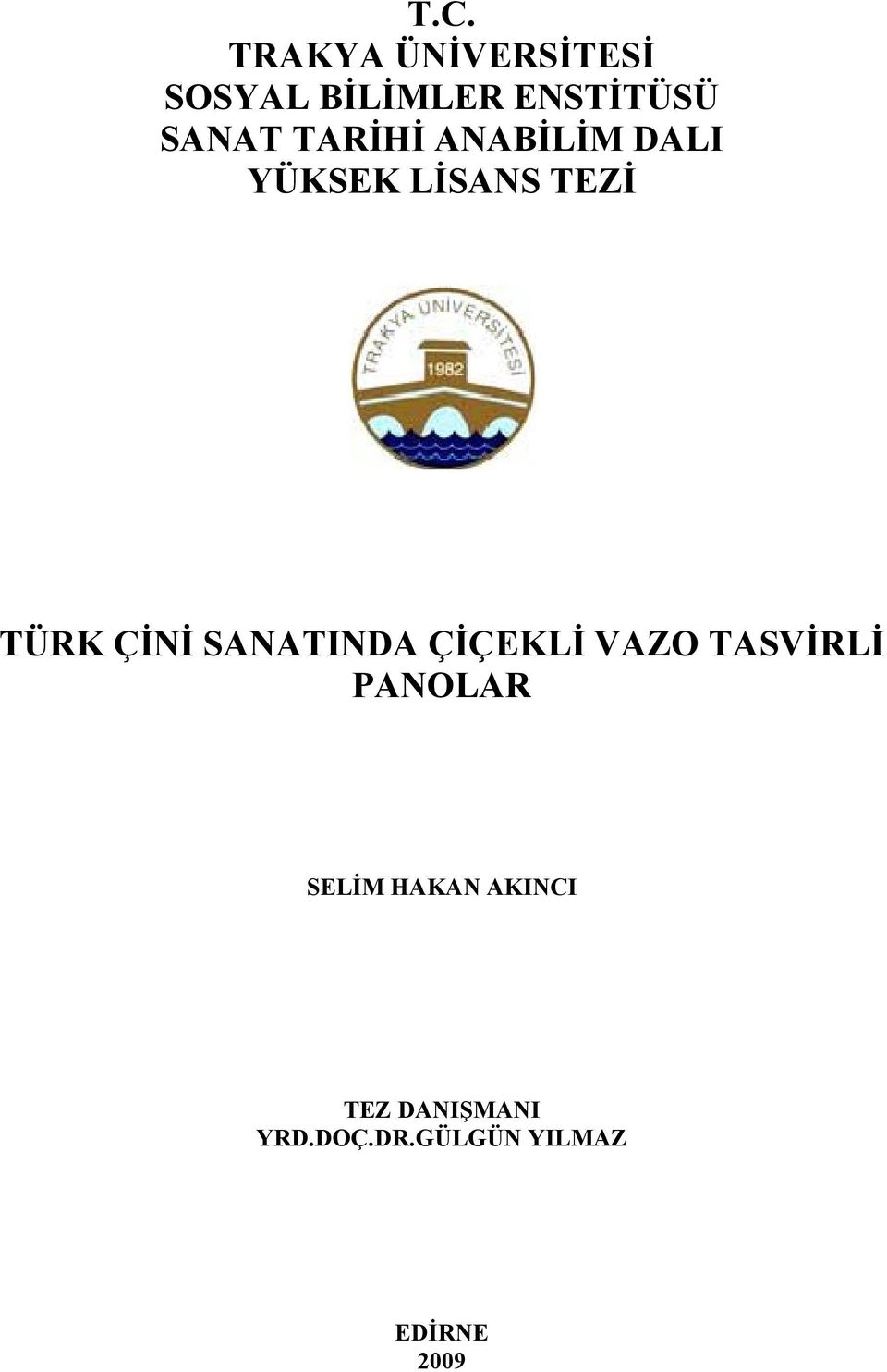 TARİHİ ANABİLİM DALI YÜKSEK LİSANS TEZİ TÜRK ÇİNİ