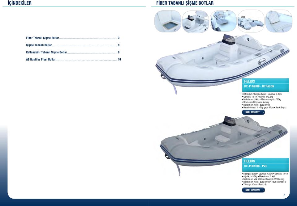 .. 10 HX 410/2RIB - HYPALON Çift cidarlı fiberglas taban Uzunluk: 4,05m Genişlik: 1,91m Ağırlık: 143,2kg Maksimum: 5 kişi Maksimum yük: 730kg Uzun ömürlü