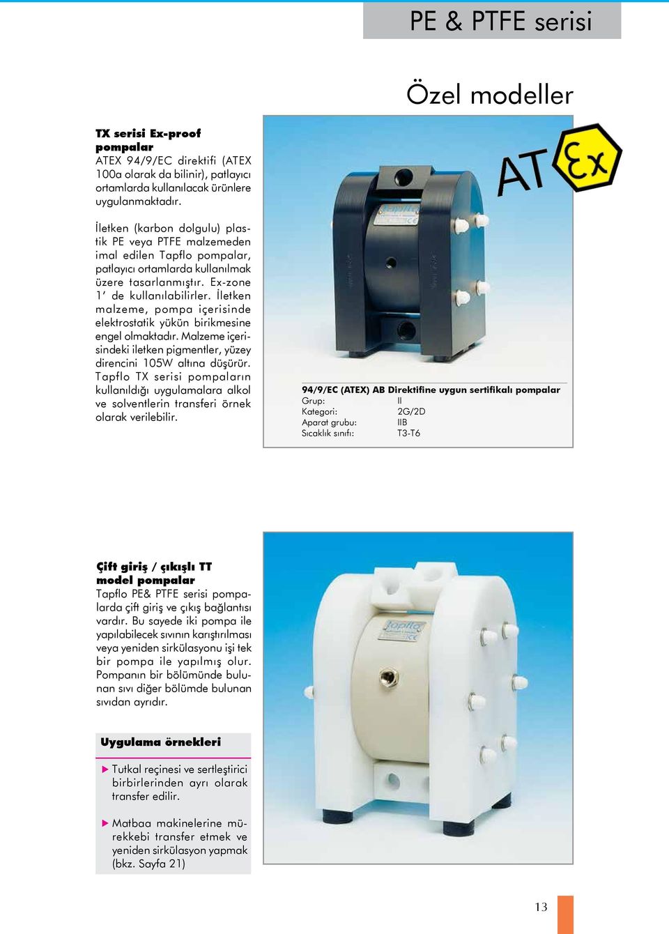 İletken malzeme, pompa içerisinde elektrostatik yükün birikmesine engel olmaktadır. Malzeme içerisindeki iletken pigmentler, yüzey direncini 5W altına düşürür.