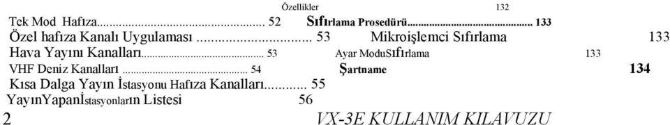 .. 53 Mikroişlemci Sıfırlama 133 Hava Yayını Kanalları.