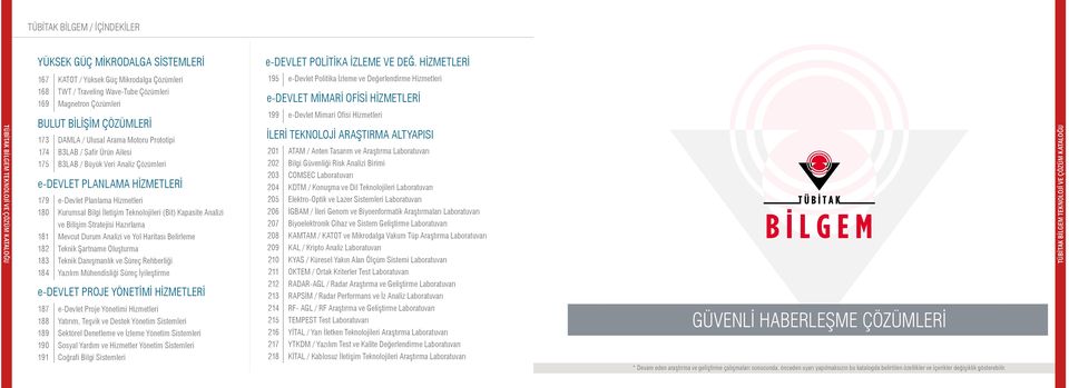 173 DAMLA / Ulusal Arama Motoru Prototipi 174 B3LAB / Safir Ürün Ailesi 175 B3LAB / Büyük Veri Analiz Çözümleri e-devlet PLANLAMA HİZMETLERİ 179 e-devlet Planlama Hizmetleri 180 Kurumsal Bilgi