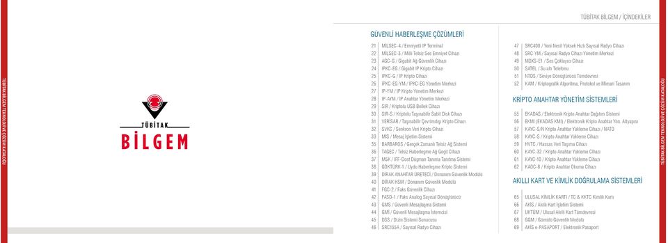 30 31 32 33 35 36 37 38 IPKC-G / IP Kripto Cihazı IPKC-EG-YM / IPKC-EG Yönetim Merkezi IP-YM / IP Kripto Yönetim Merkezi IP-AYM / IP Anahtar Yönetim Merkezi SIR / Kriptolu USB Bellek Cihazı SIR-S /