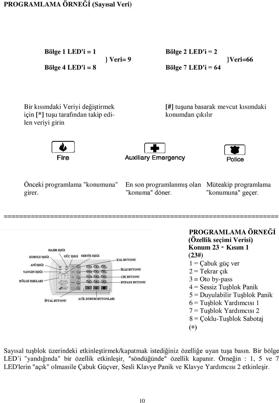 ======================================================================= PROGRAMLAMA ÖRNEĞİ (Özellik seçimi Verisi) Konum 23 Kısım 1 (23#) 1 = Çabuk güç ver 2 = Tekrar çık 3 = Oto by-pass 4 = Sessiz