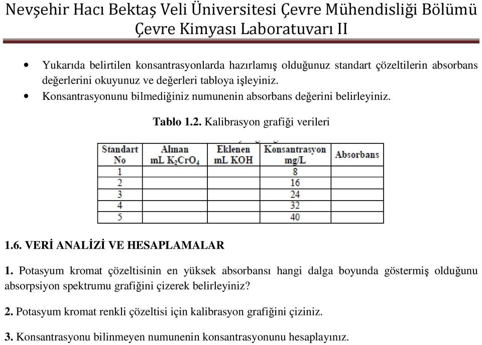 VERİ ANALİZİ VE HESAPLAMALAR 1.