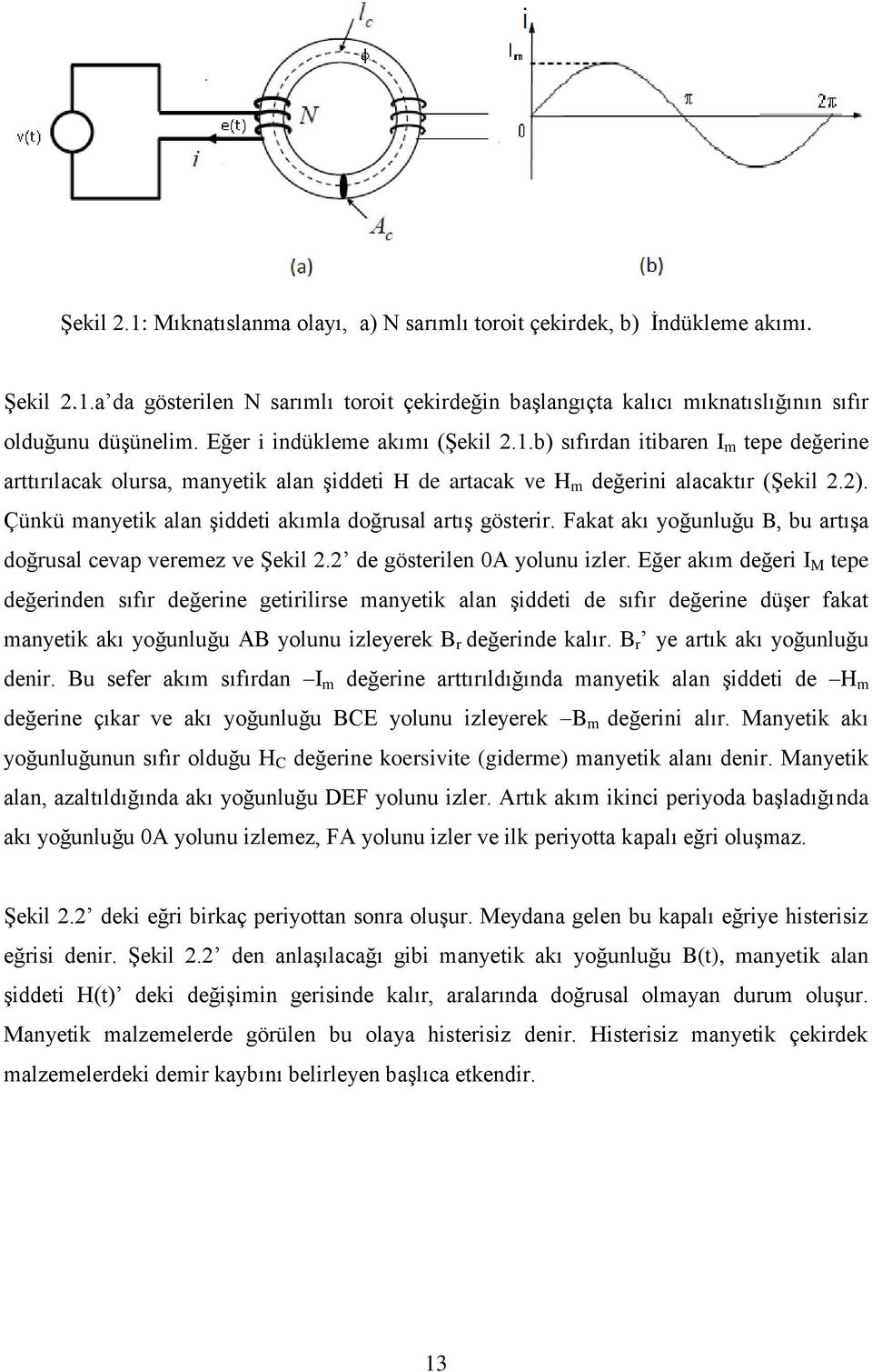 Çünkü manyetik alan şiddeti akımla doğrusal artış gösterir. Fakat akı yoğunluğu B, bu artışa doğrusal cevap veremez ve Şekil 2.2 de gösterilen 0A yolunu izler.