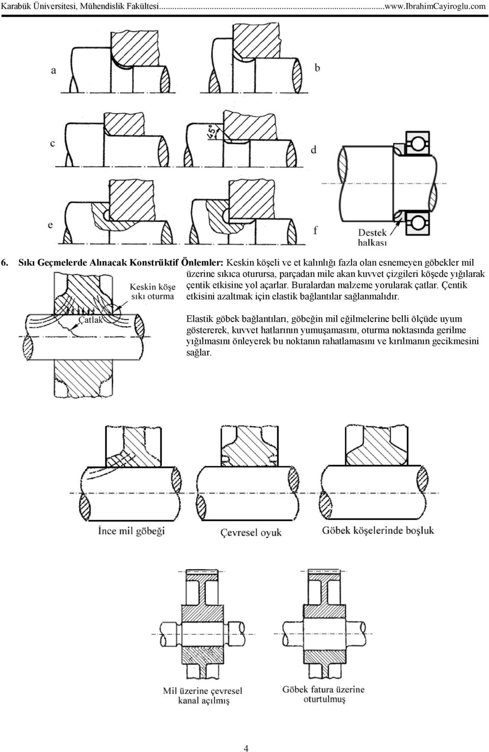 Çentik etkisini azaltmak için elastik bağlantılar sağlanmalıdır.