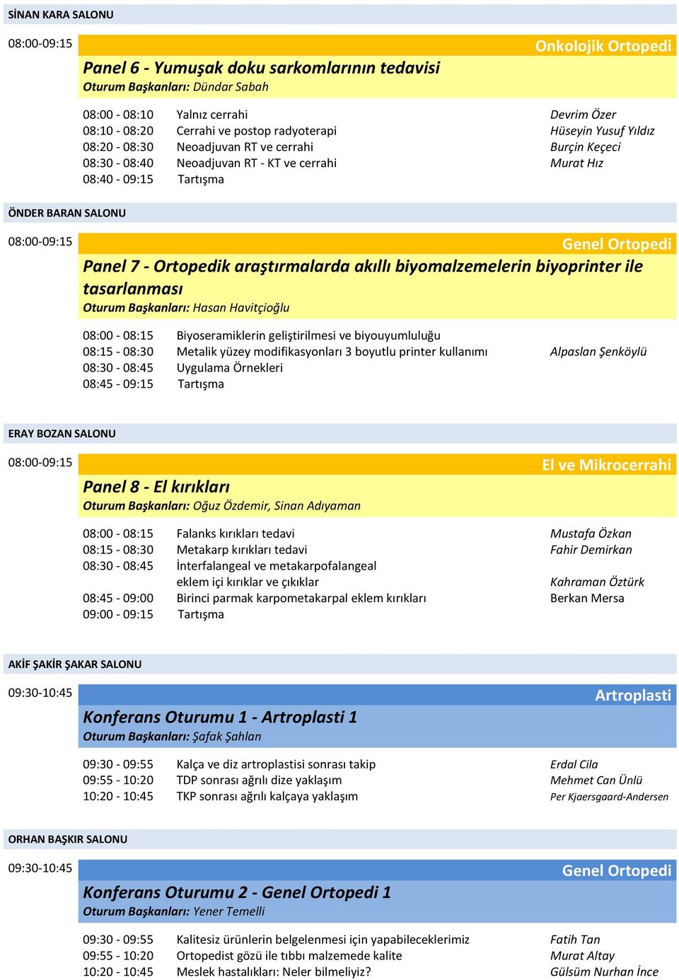 Ortopedik araştırmalarda akıllı biyomalzemelerin biyoprinter ile tasarlanması Hasan Havitçioğlu 08:00-08:15 Biyoseramiklerin geliştirilmesi ve biyouyumluluğu 08:15-08:30 Metalik yüzey