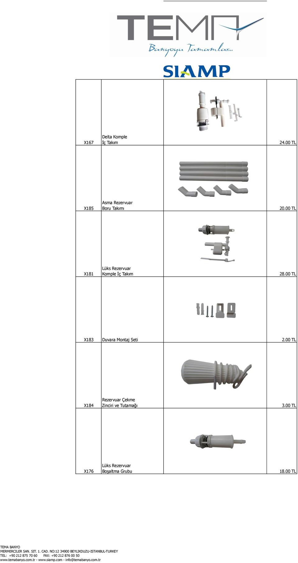 00 TL X181 Lüks Rezervuar Komple İç Takım 28.