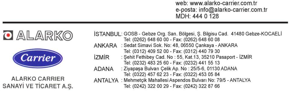 No: 48, 06550 Çankaya - ANKARA Tel: (0) 409 5 00 - Fax: (0) 440 79 0 İZMİR : Şehit Fethibey Ca. No : 55, Kat.