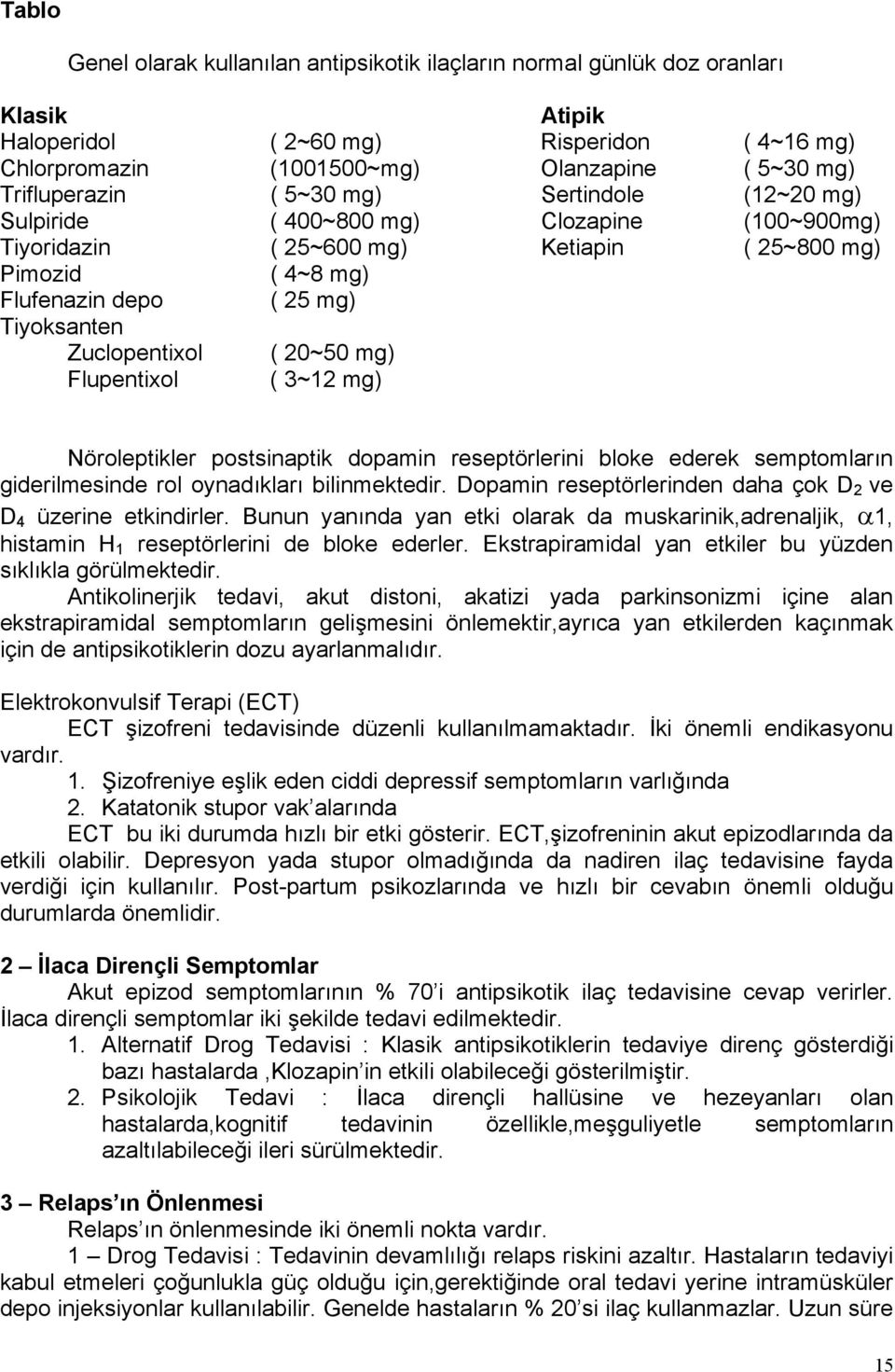 Zuclopentixol ( 20~50 mg) Flupentixol ( 3~12 mg) Nöroleptikler postsinaptik dopamin reseptörlerini bloke ederek semptomların giderilmesinde rol oynadıkları bilinmektedir.