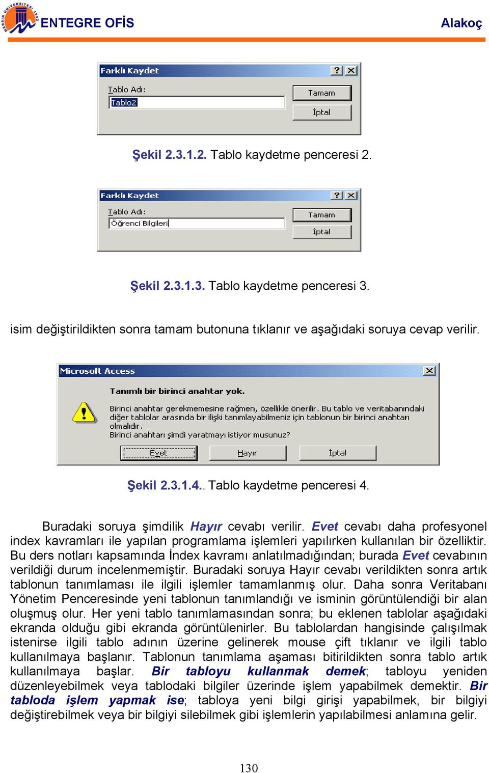 Bu ders notları kapsamında İndex kavramı anlatılmadığından; burada Evet cevabının verildiği durum incelenmemiştir.