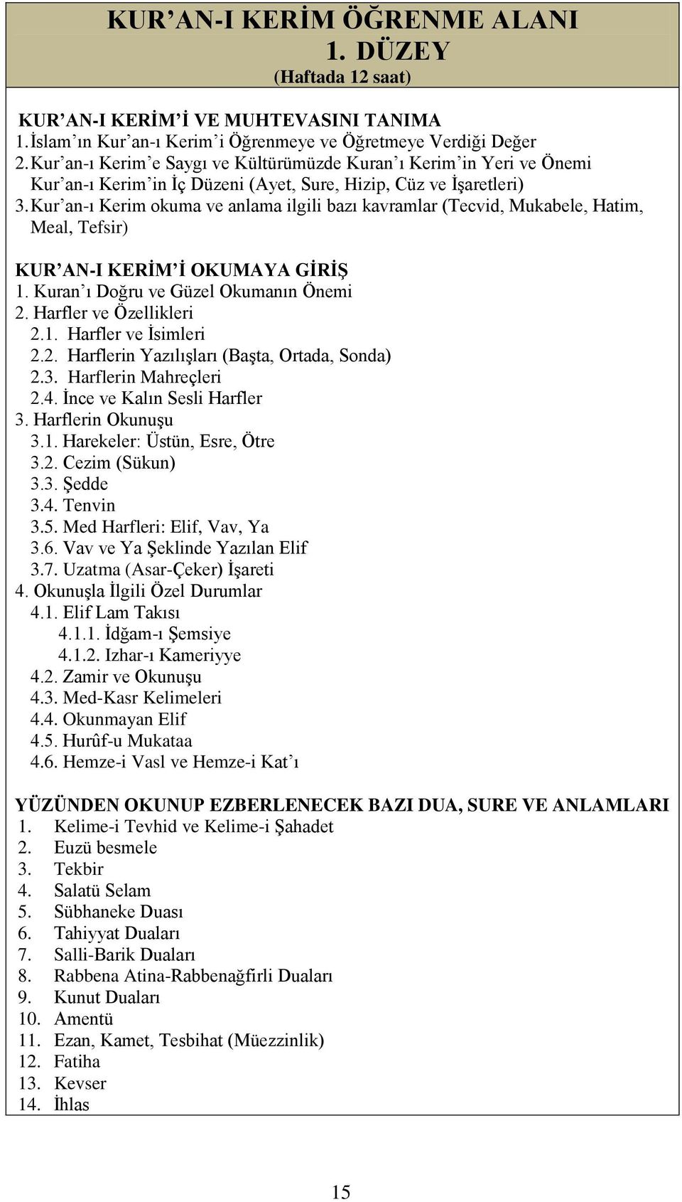 Kur an-ı Kerim okuma ve anlama ilgili bazı kavramlar (Tecvid, Mukabele, Hatim, Meal, Tefsir) KUR AN-I KERİM İ OKUMAYA GİRİŞ 1. Kuran ı Doğru ve Güzel Okumanın Önemi 2. Harfler ve Özellikleri 2.1. Harfler ve İsimleri 2.