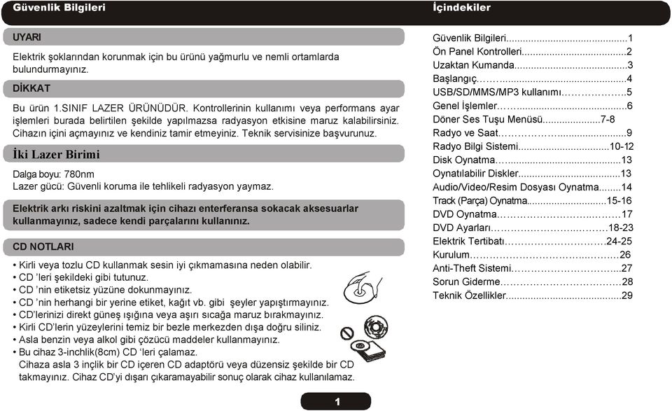 Teknik servisinize başvurunuz. İki Lazer Birimi Dalga boyu: 780nm Lazer gücü: Güvenli koruma ile tehlikeli radyasyon yaymaz.