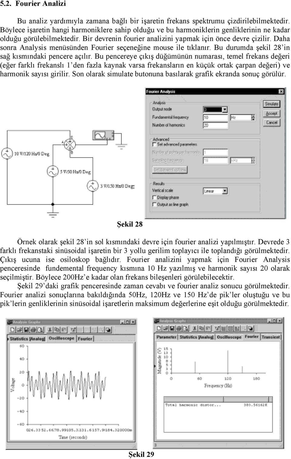 Daha sonra Analysis menüsünden Fourier seçeneğine mouse ile tıklanır. Bu durumda şekil 28 in sağ kısmındaki pencere açılır.