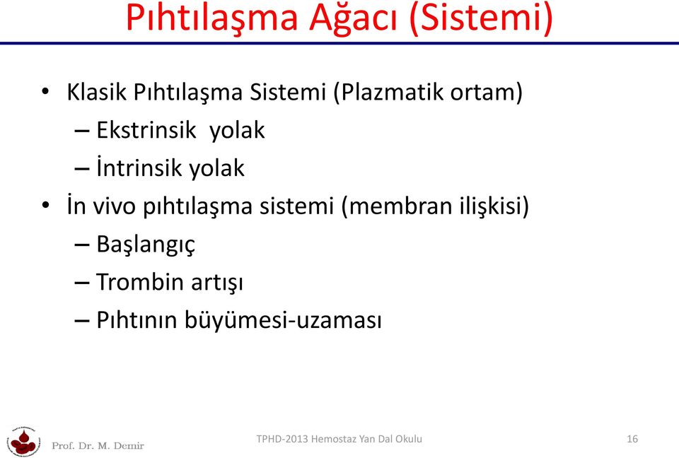 pıhtılaşma sistemi (membran ilişkisi) Başlangıç Trombin