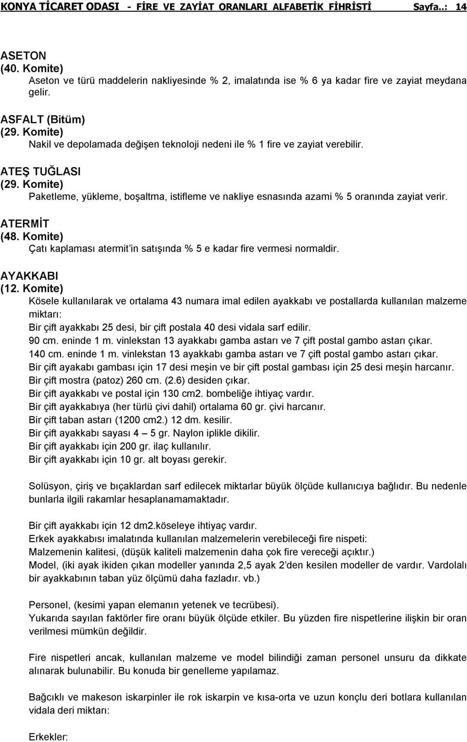 Komite) Paketleme, yükleme, boşaltma, istifleme ve nakliye esnasında azami % 5 oranında zayiat verir. ATERMİT (48. Komite) Çatı kaplaması atermit in satışında % 5 e kadar fire vermesi normaldir.