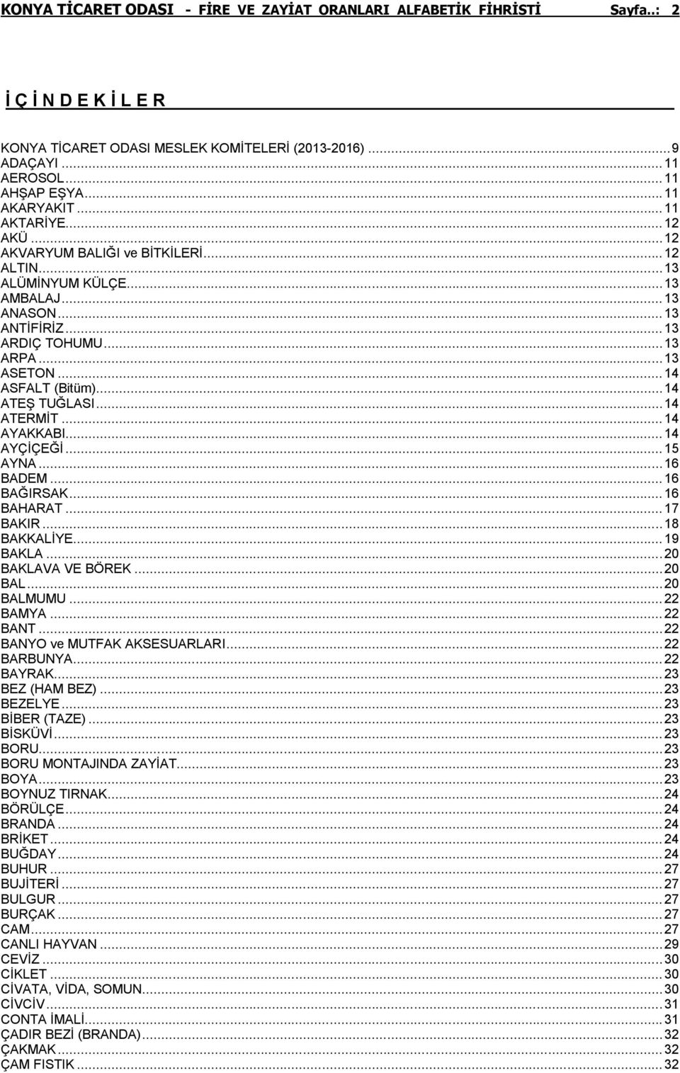 .. 14 ASFALT (Bitüm)... 14 ATEŞ TUĞLASI... 14 ATERMİT... 14 AYAKKABI... 14 AYÇİÇEĞİ... 15 AYNA... 16 BADEM... 16 BAĞIRSAK... 16 BAHARAT... 17 BAKIR... 18 BAKKALİYE... 19 BAKLA... 20 BAKLAVA VE BÖREK.