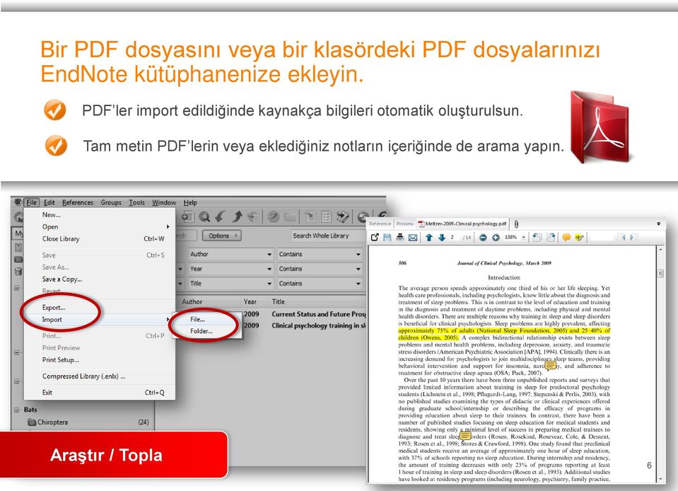 PDF ler import edildiğinde kaynakça bilgileri otomatik