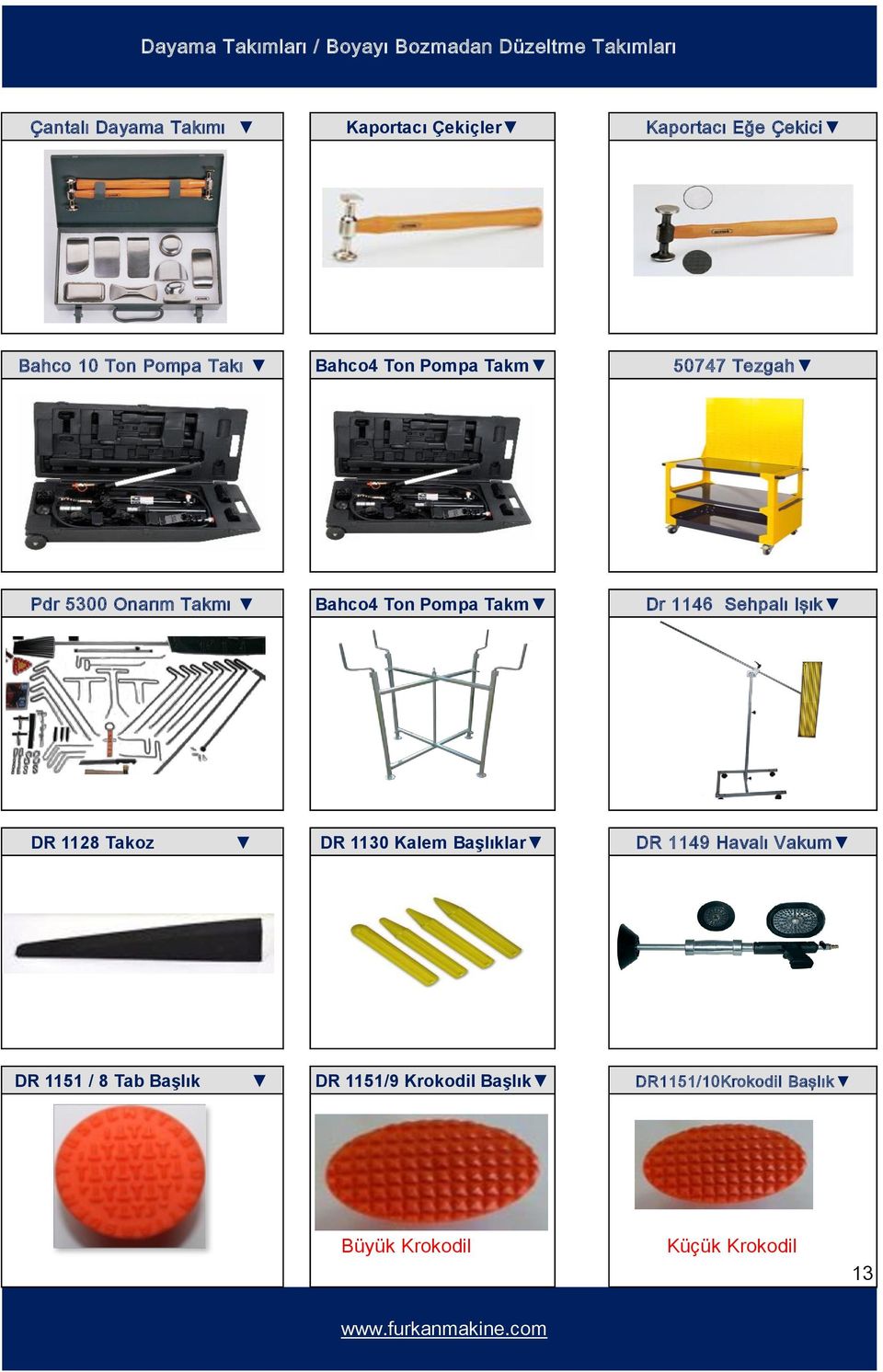 Bahco4 Ton Pompa Takm Dr 1146 Sehpalı Işık DR 1128 Takoz DR 1130 Kalem Başlıklar DR 1149 Havalı Vakum