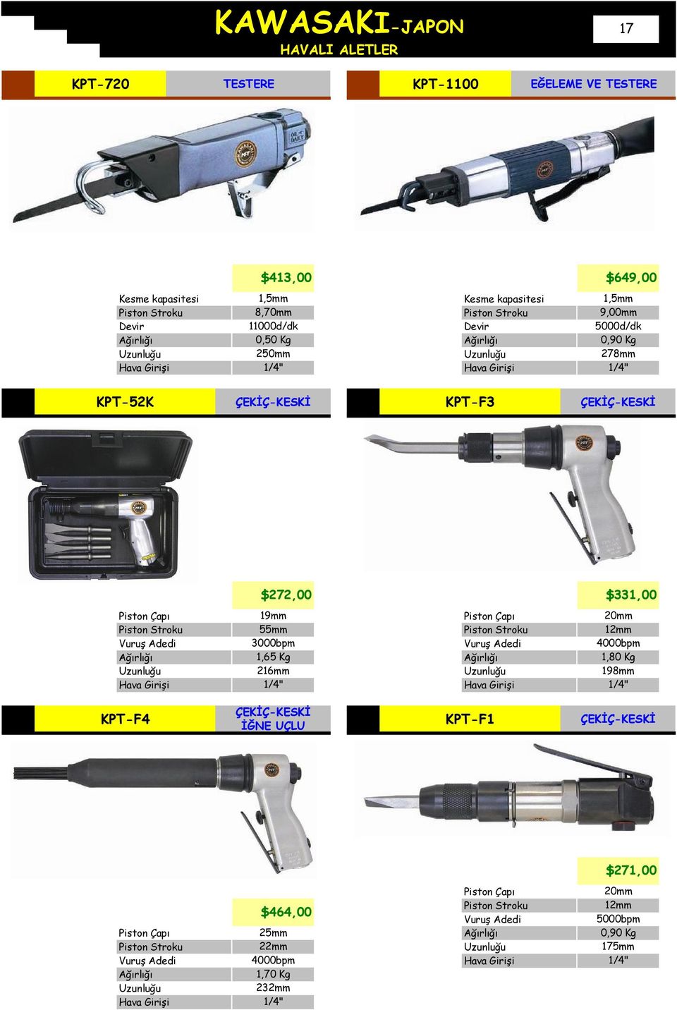 ÇEKİÇ-KESKİ $272,00 $331,00 19mm 55mm 3000bpm 1,65 Kg 216mm 20mm 12mm 4000bpm 1,80 Kg 198mm KPT-F4