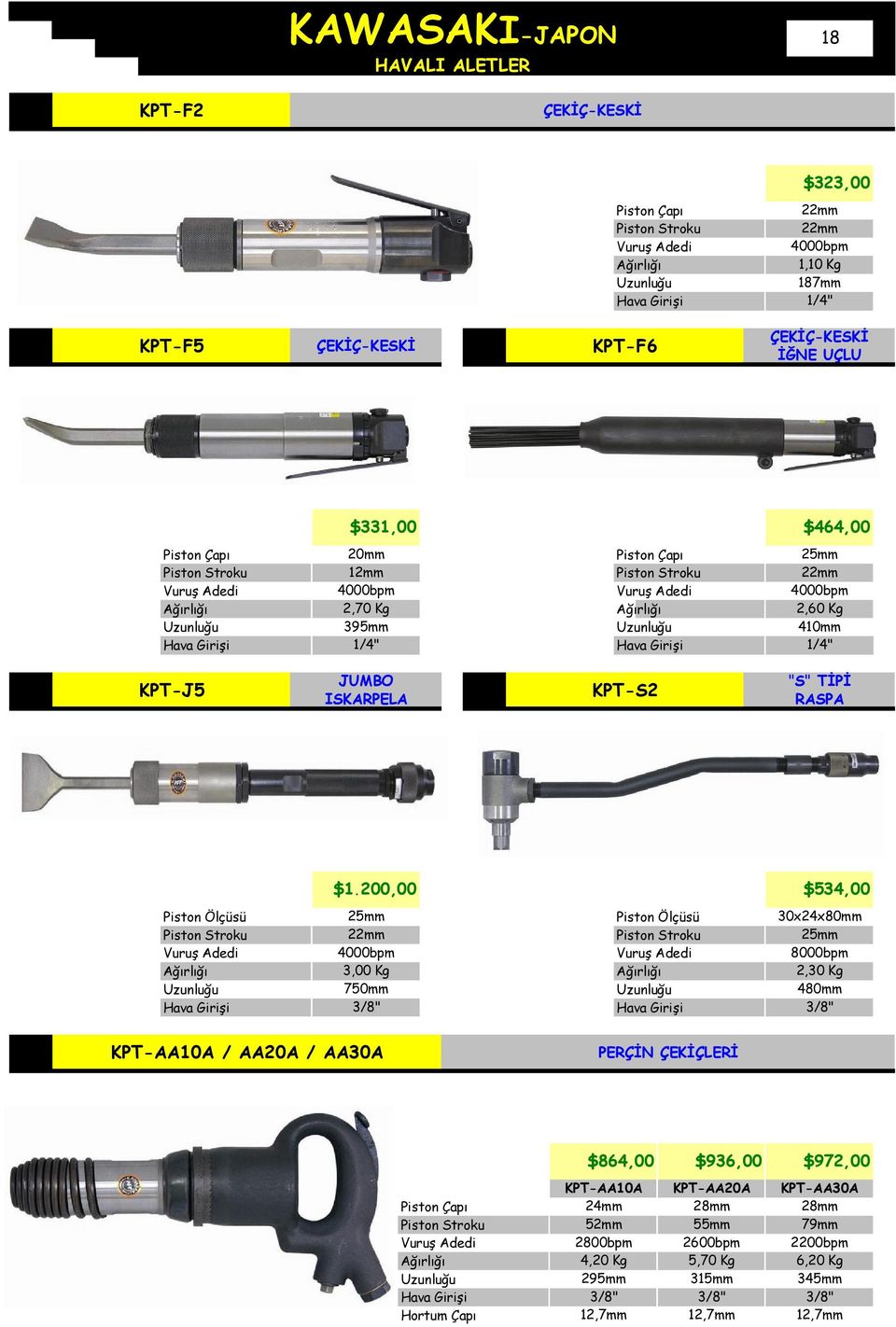 200,00 $534,00 Piston Ölçüsü 25mm 22mm 4000bpm 3,00 Kg 750mm Piston Ölçüsü 30x24x80mm 25mm 8000bpm 2,30 Kg 480mm KPT-AA10A / AA20A / AA30A