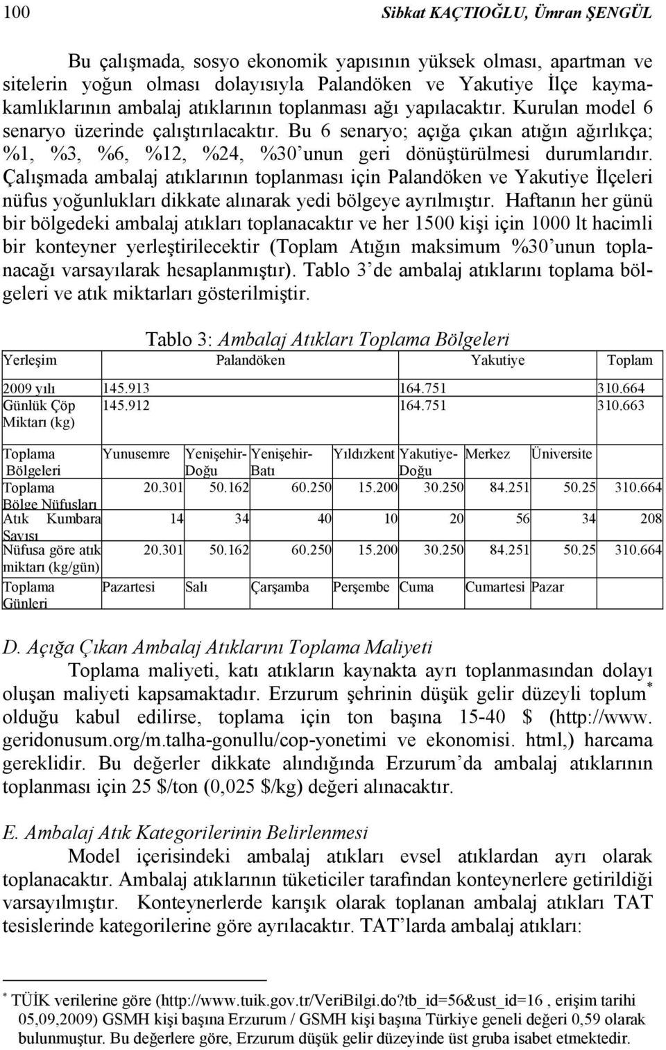 Bu 6 senaryo; açığa çıkan atığın ağırlıkça; %1, %3, %6, %12, %24, %30 unun geri dönüştürülmesi durumlarıdır.