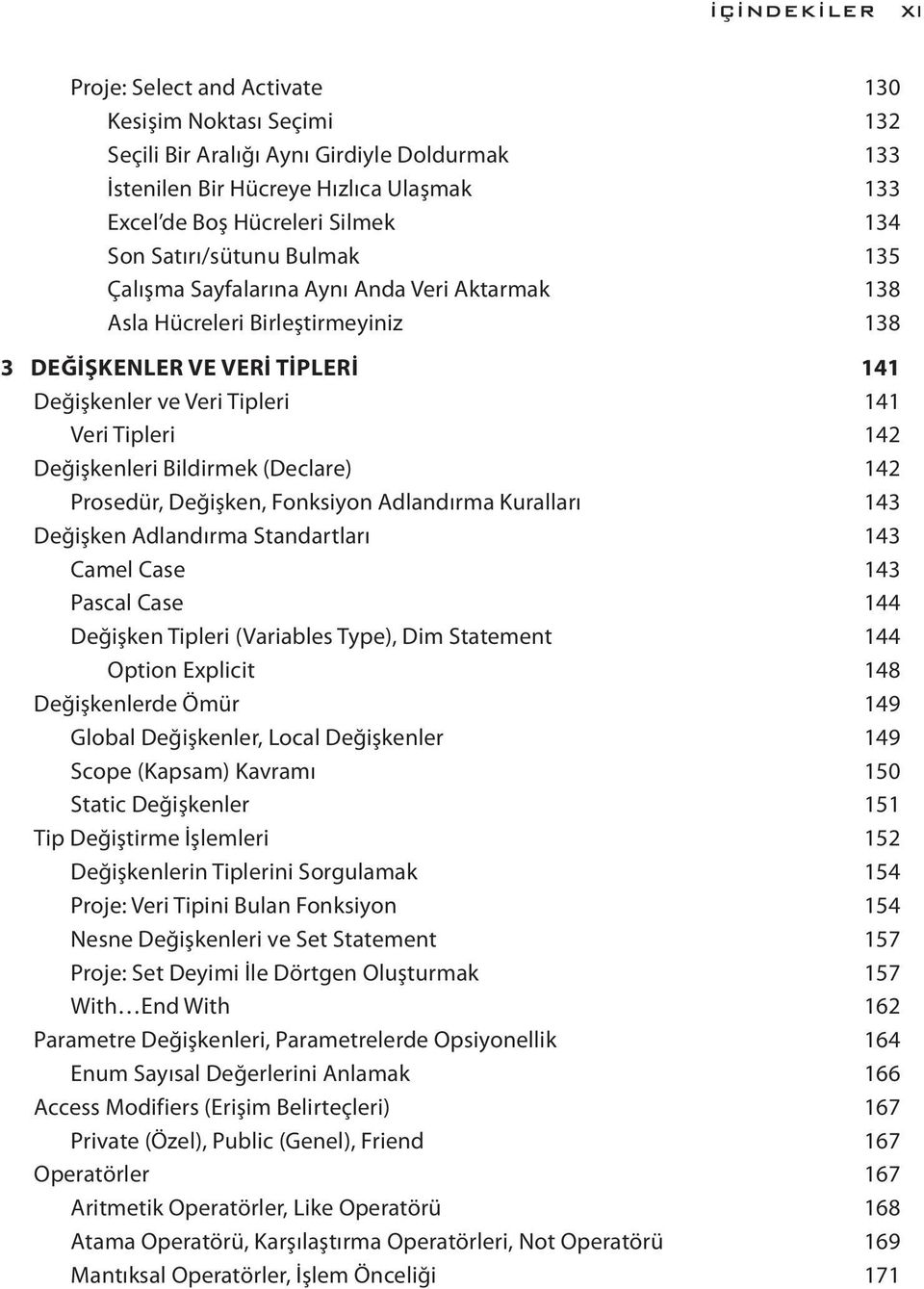 Değişkenleri Bildirmek (Declare) 142 Prosedür, Değişken, Fonksiyon Adlandırma Kuralları 143 Değişken Adlandırma Standartları 143 Camel Case 143 Pascal Case 144 Değişken Tipleri (Variables Type), Dim