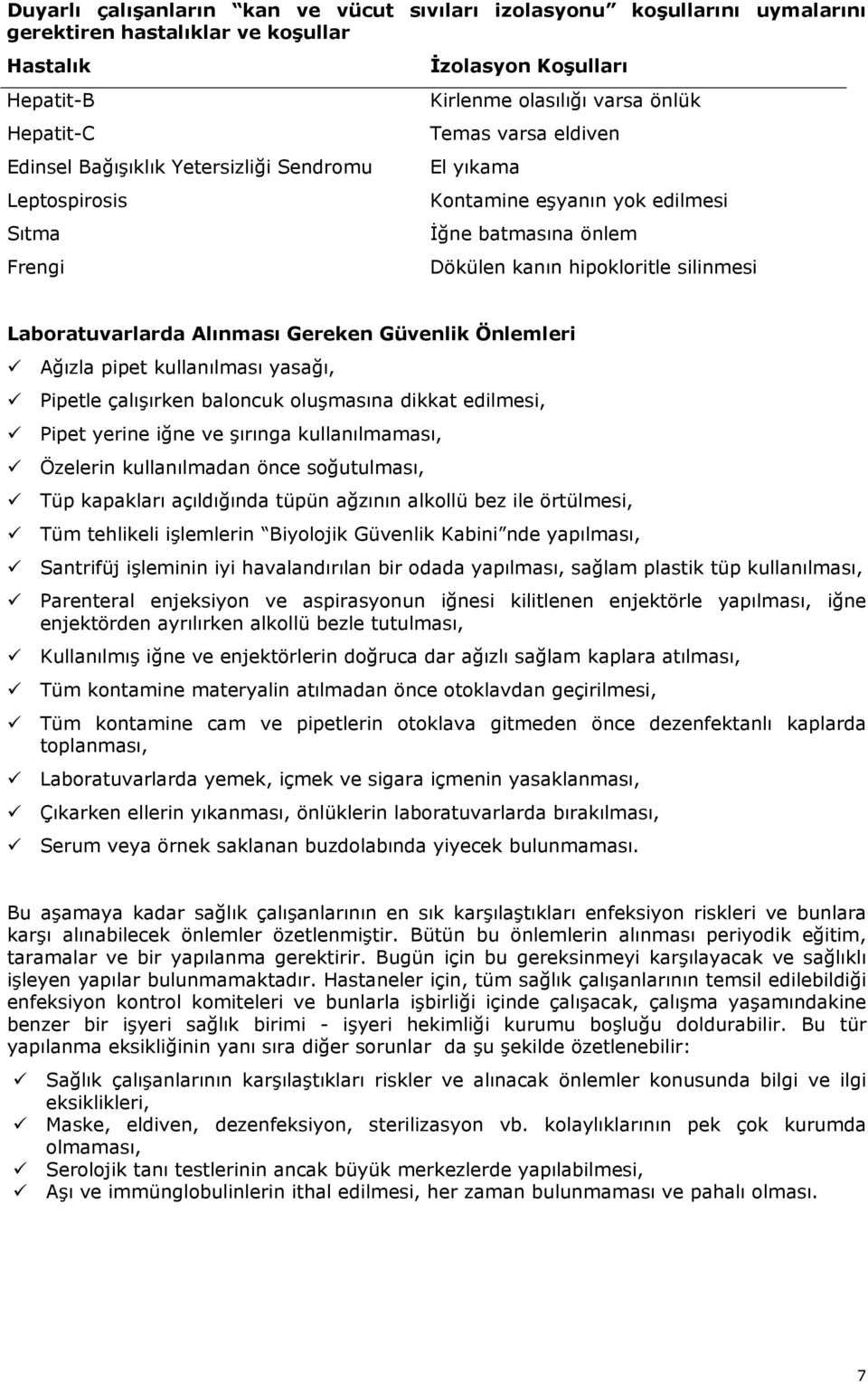 Laboratuvarlarda Alınması Gereken Güvenlik Önlemleri Ağızla pipet kullanılması yasağı, Pipetle çalışırken baloncuk oluşmasına dikkat edilmesi, Pipet yerine iğne ve şırınga kullanılmaması, Özelerin