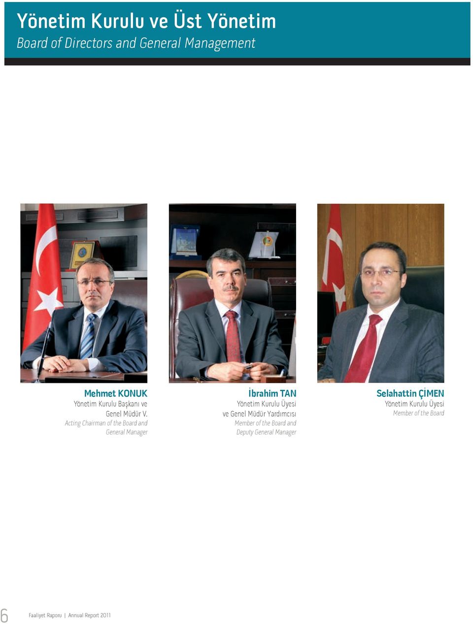 Acting Chairman of the Board and General Manager İbrahim TAN Yönetim Kurulu Üyesi ve Genel