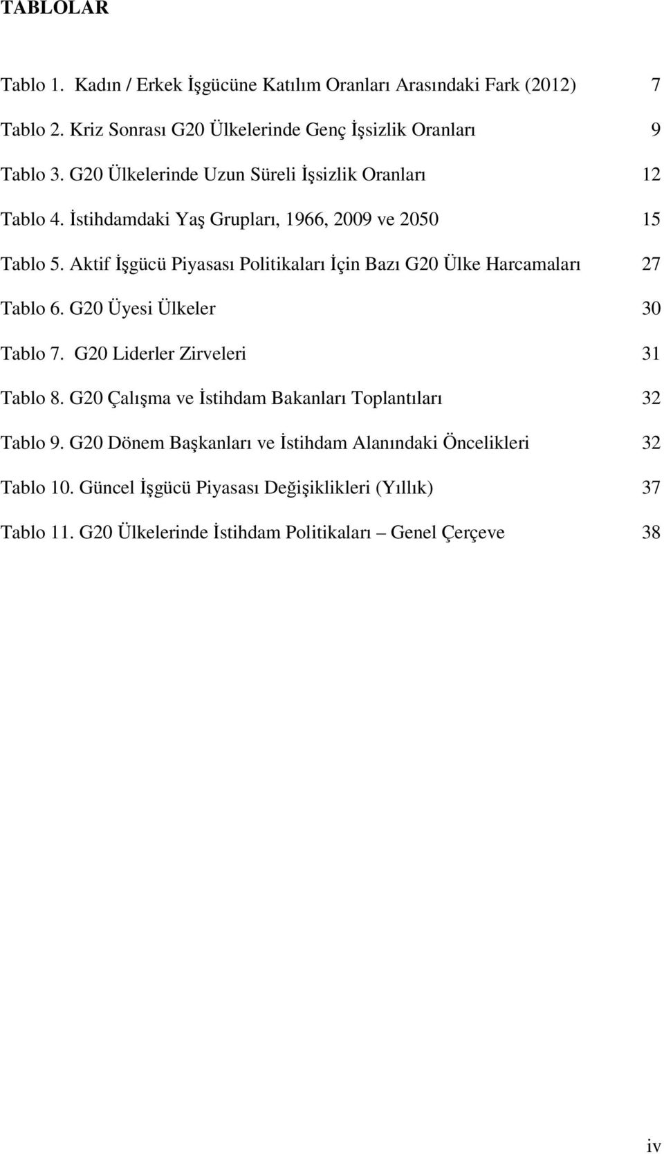 Aktif İşgücü Piyasası Politikaları İçin Bazı G20 Ülke Harcamaları... 27 Tablo 6. G20 Üyesi Ülkeler... 30 Tablo 7. G20 Liderler Zirveleri... 31 Tablo 8.