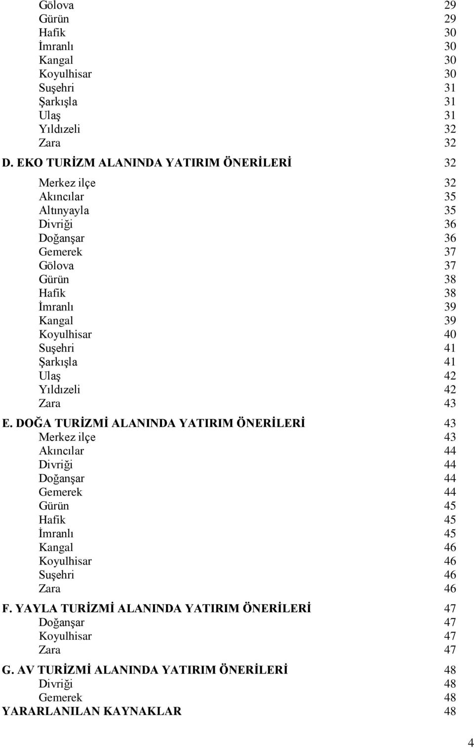 Koyulhisar 40 Suşehri 41 Şarkışla 41 Ulaş 42 Yıldızeli 42 Zara 43 E.