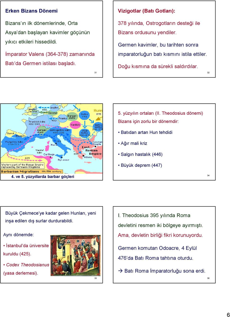 Germen kavimler, bu tarihten sonra imparatorluğun batı kısmını istila ettiler. Doğu kısmına da sürekli saldırdılar. 32 5. yüzyılın ortaları (II.